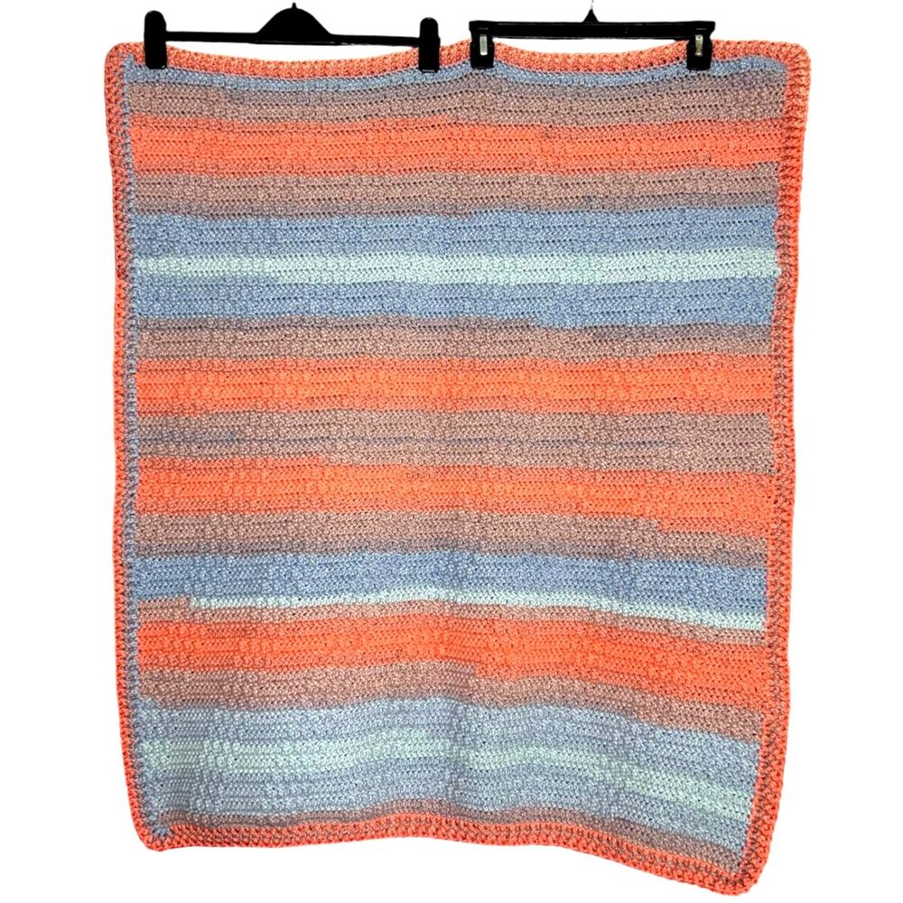 Handmade‎ Crochet Baby Blanket Stripe Rainbow Baby Shower Gift Nursery Pastel